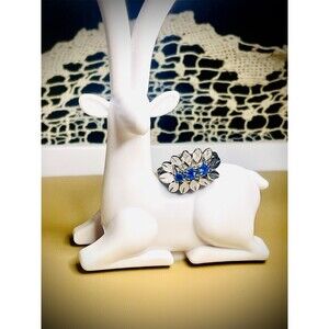 Vintage Sterling Blue Sapphire Flower & Leaves Ring Sz 6.5